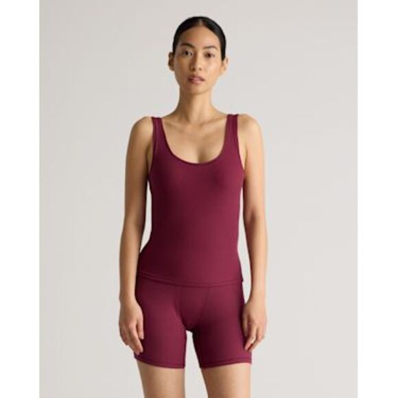 Quince Women Tencel Rib Cropped Knit Lounge Tank Wine Sleeveless Top L - Picture 1 of 3